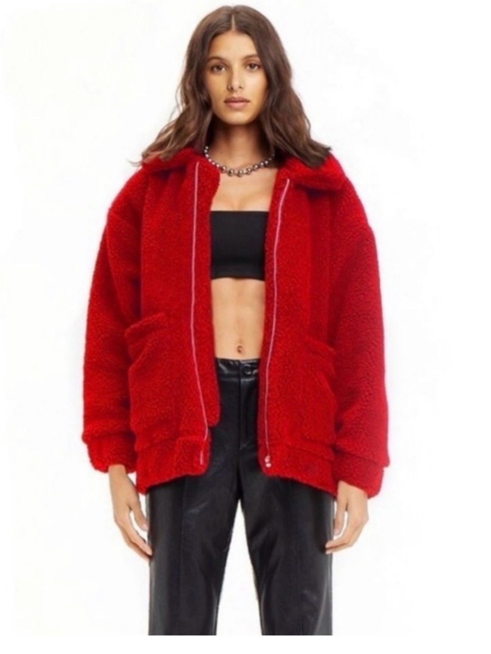 I.AM.GIA Red Pixie Coat Oversized Teddy Sherpa Fleece Jacket Size Small Cozy